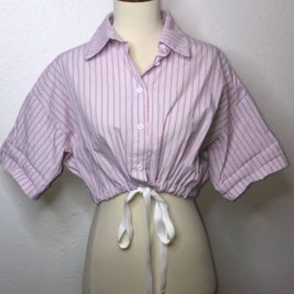 SEEK the label Adorable Pink pinstripe Cropped Top - Picture 2 of 5